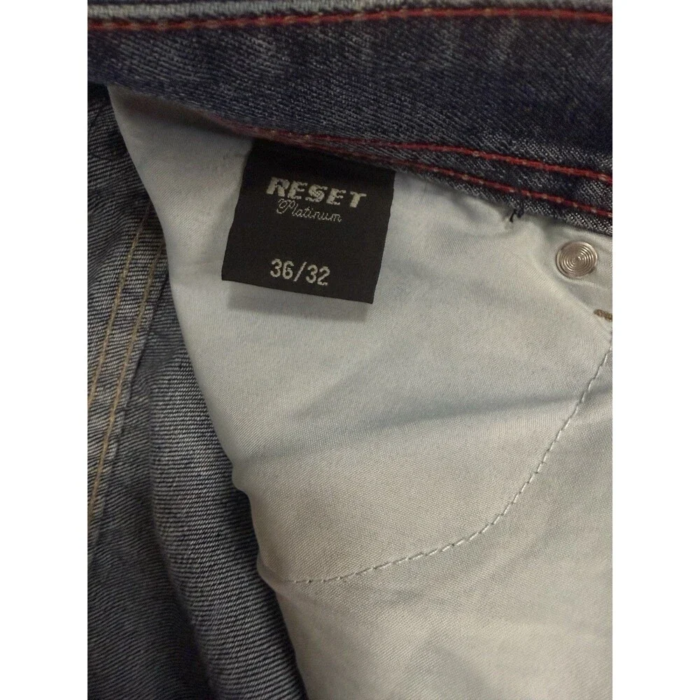 Men’s Reset Platinum Denim Heavily Distressed Jeans 36x32 Medium Wash Edgy Hip